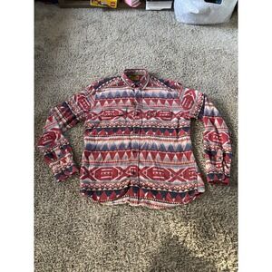 Stapleford Shirt‎ Mens Blue Red Aztec Southwestern Long Sleeve Button Up Small S
